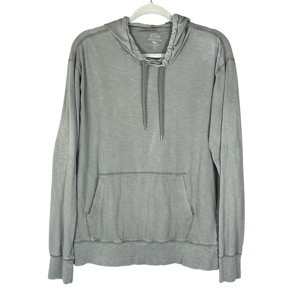 J.Crew Hoodie Mens‎ L Green Very Good Garment Dyed Slub Cotton Pullover AK980